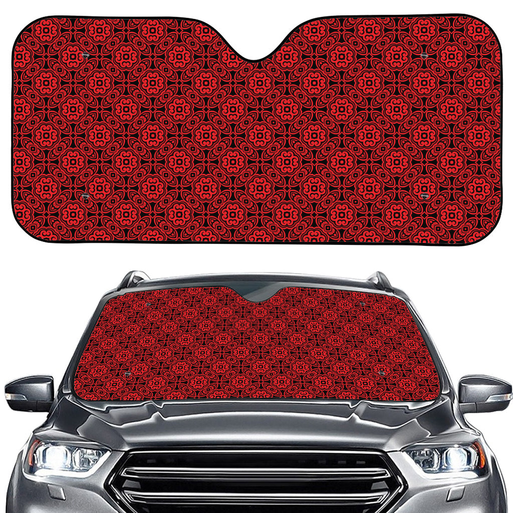 Black And Red Chinese Pattern Print Car Windshield Sun Shade