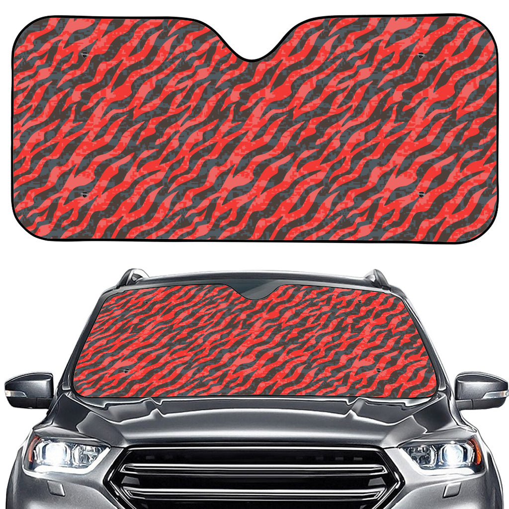Black And Red Tiger Stripe Camo Print Car Windshield Sun Shade