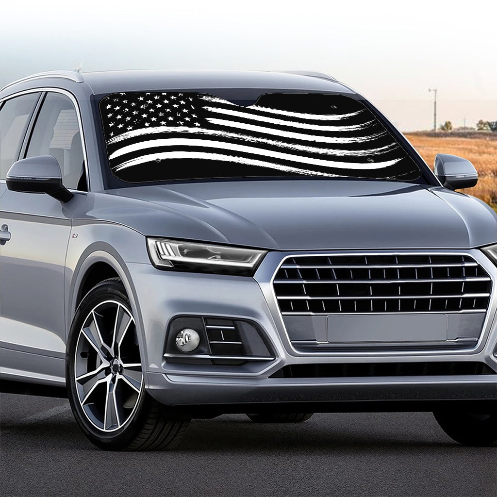 Black And White American Flag Print Car Windshield Sun Shade