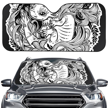 Black And White Axolotl Print Car Windshield Sun Shade