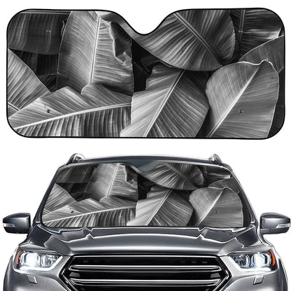 Black And White Banana Leaf Print Car Windshield Sun Shade