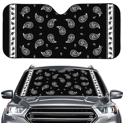 Black And White Bandana Print Car Windshield Sun Shade