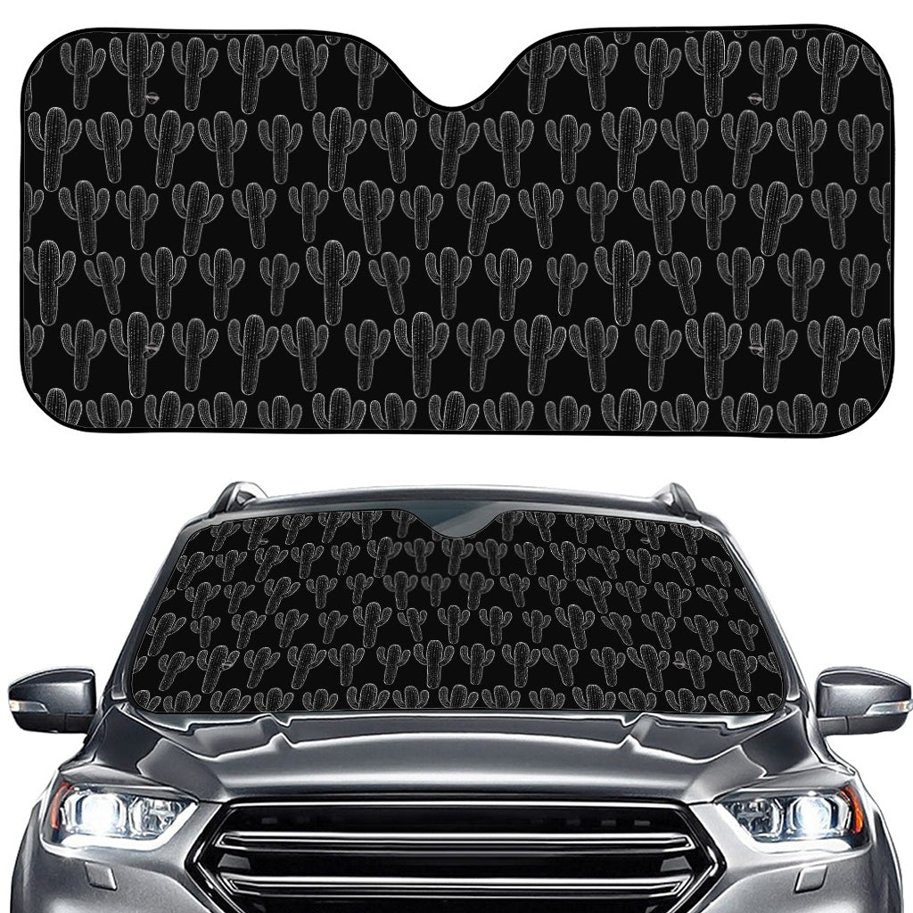Black And White Cactus Pattern Print Car Windshield Sun Shade