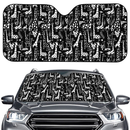 Black And White Cartoon Giraffe Print Car Windshield Sun Shade