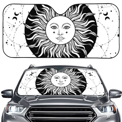 Black And White Celestial Sun Print Car Windshield Sun Shade