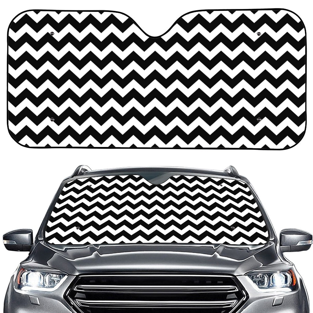 Black And White Chevron Pattern Print Car Windshield Sun Shade
