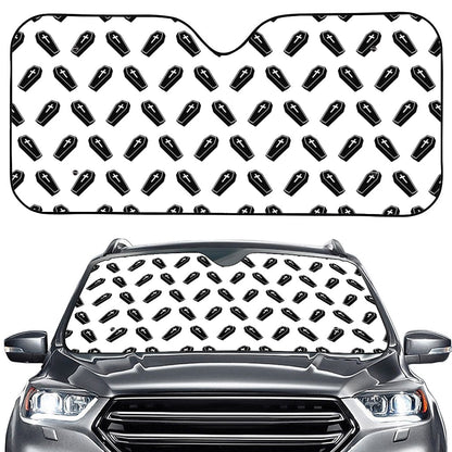 Black And White Coffin Pattern Print Car Windshield Sun Shade