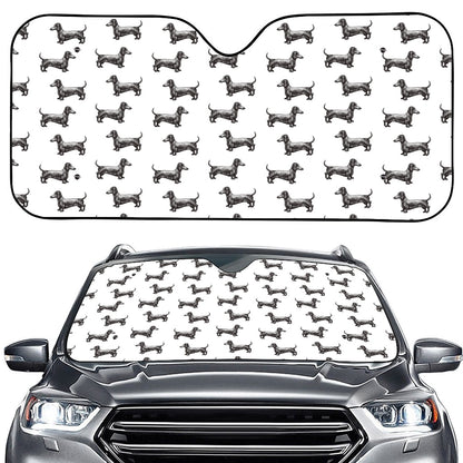 Black And White Dachshund Pattern Print Car Windshield Sun Shade