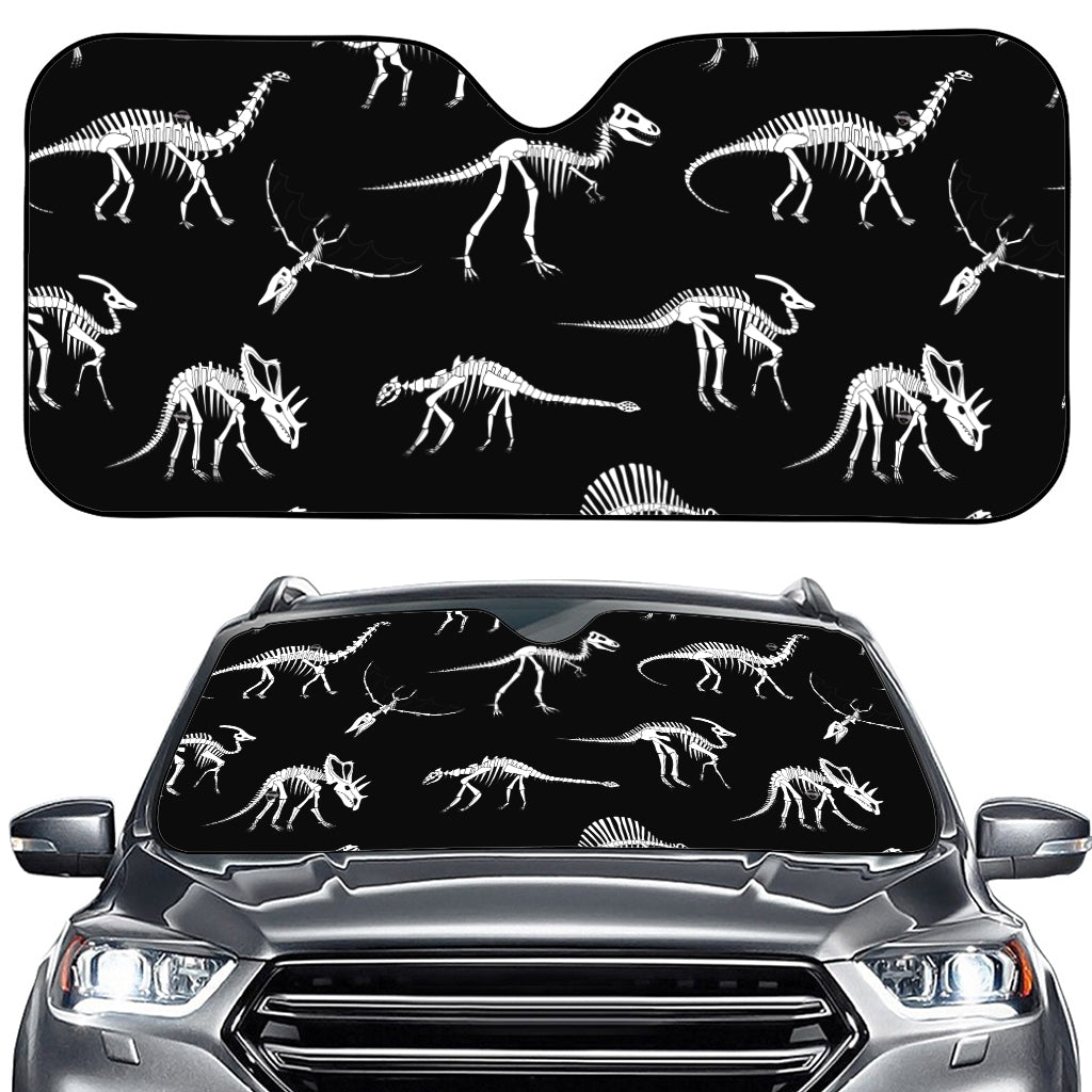 Black And White Dinosaur Fossil Print Car Windshield Sun Shade