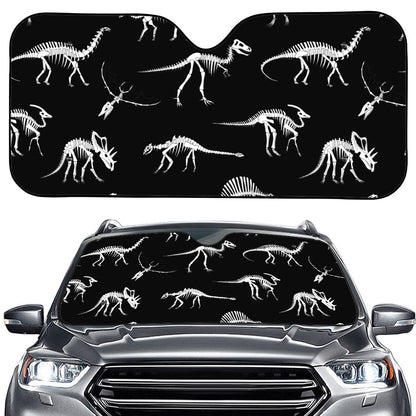 Black And White Dinosaur Fossil Print Car Windshield Sun Shade