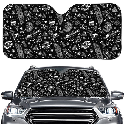 Black And White Egyptian Pattern Print Car Windshield Sun Shade