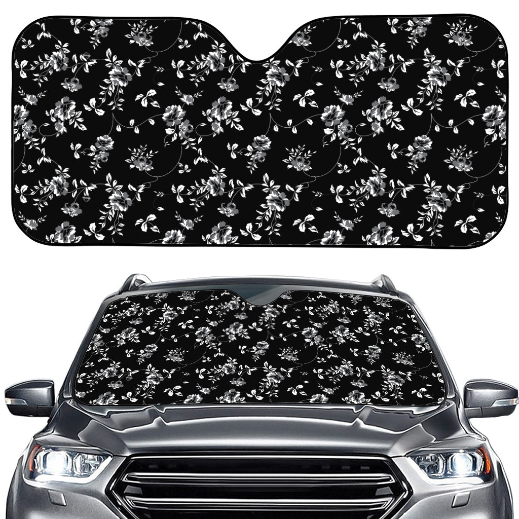 Black And White Flower Print Car Windshield Sun Shade