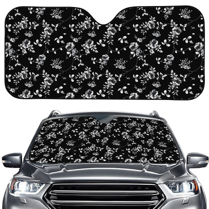 Black And White Flower Print Car Windshield Sun Shade