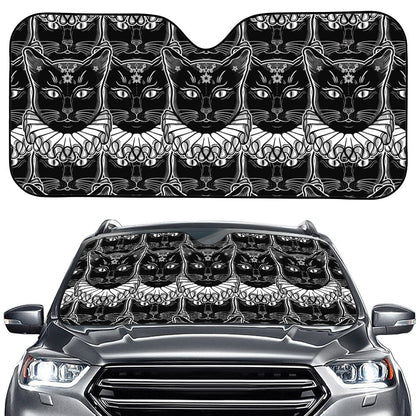 Black And White Gothic Wiccan Cat Print Car Windshield Sun Shade