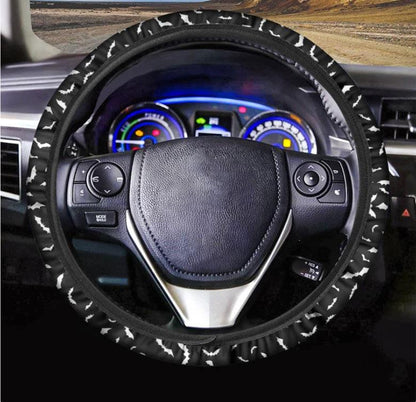 Black And White Halloween Bat Print Car Steering Wheel Cover