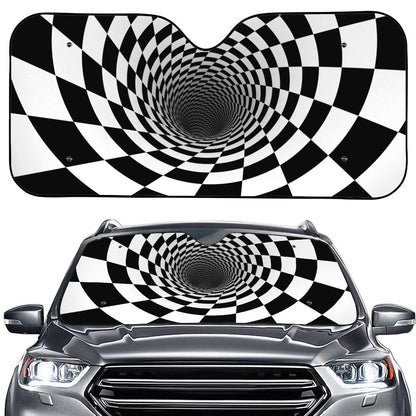 Black And White Hypnotic Illusion Print Car Windshield Sun Shade