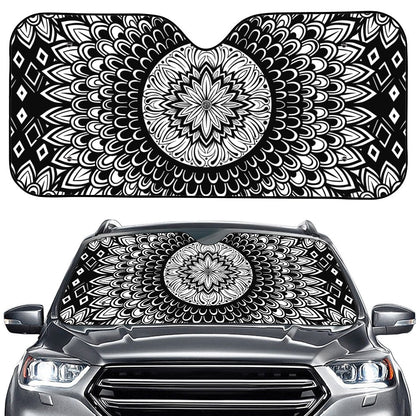 Black And White Mandala Print Car Windshield Sun Shade