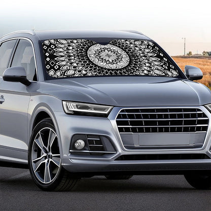 Black And White Mandala Print Car Windshield Sun Shade