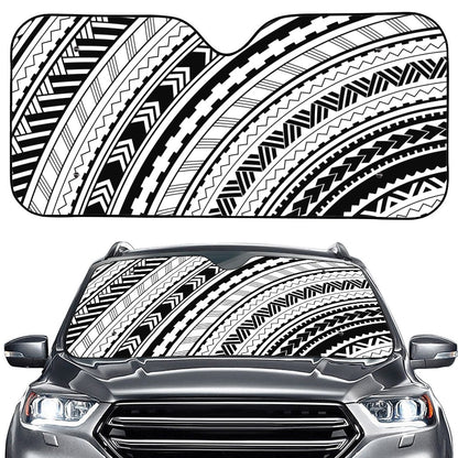 Black And White Maori Polynesian Print Car Windshield Sun Shade