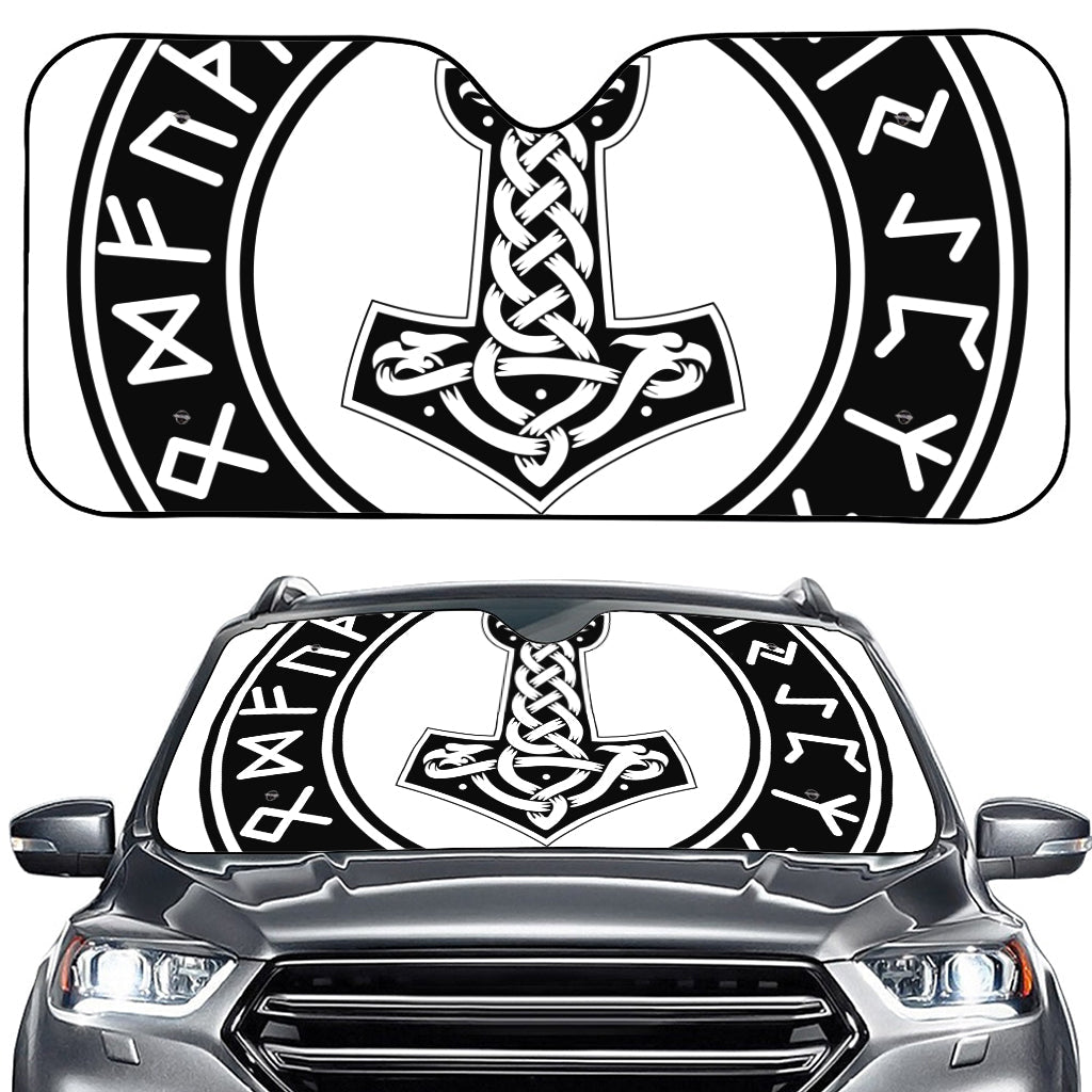 Black And White Mjolnir Print Car Windshield Sun Shade