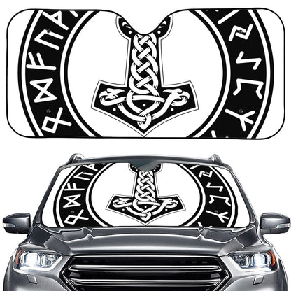 Black And White Mjolnir Print Car Windshield Sun Shade