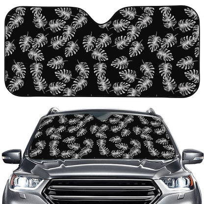 Black And White Monstera Pattern Print Car Windshield Sun Shade