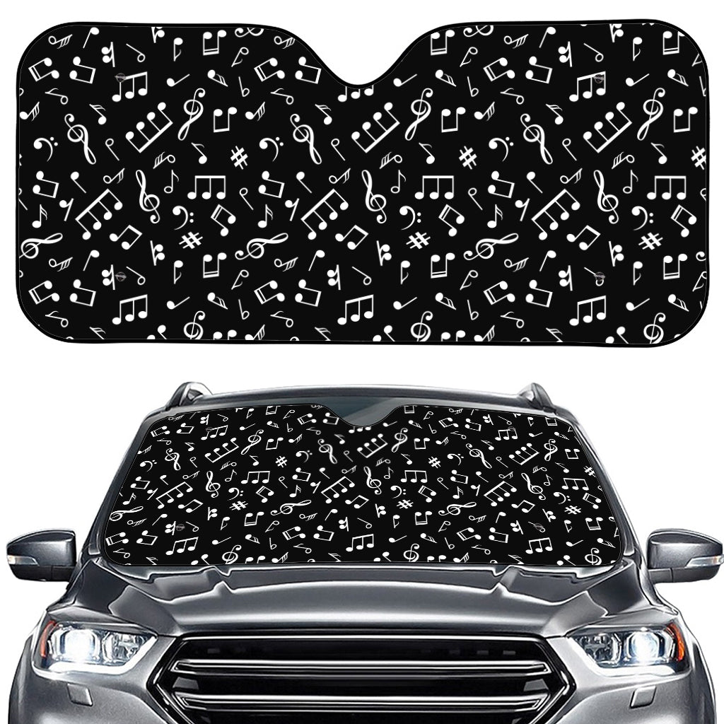 Black And White Music Note Pattern Print Car Windshield Sun Shade