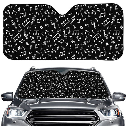 Black And White Music Note Pattern Print Car Windshield Sun Shade