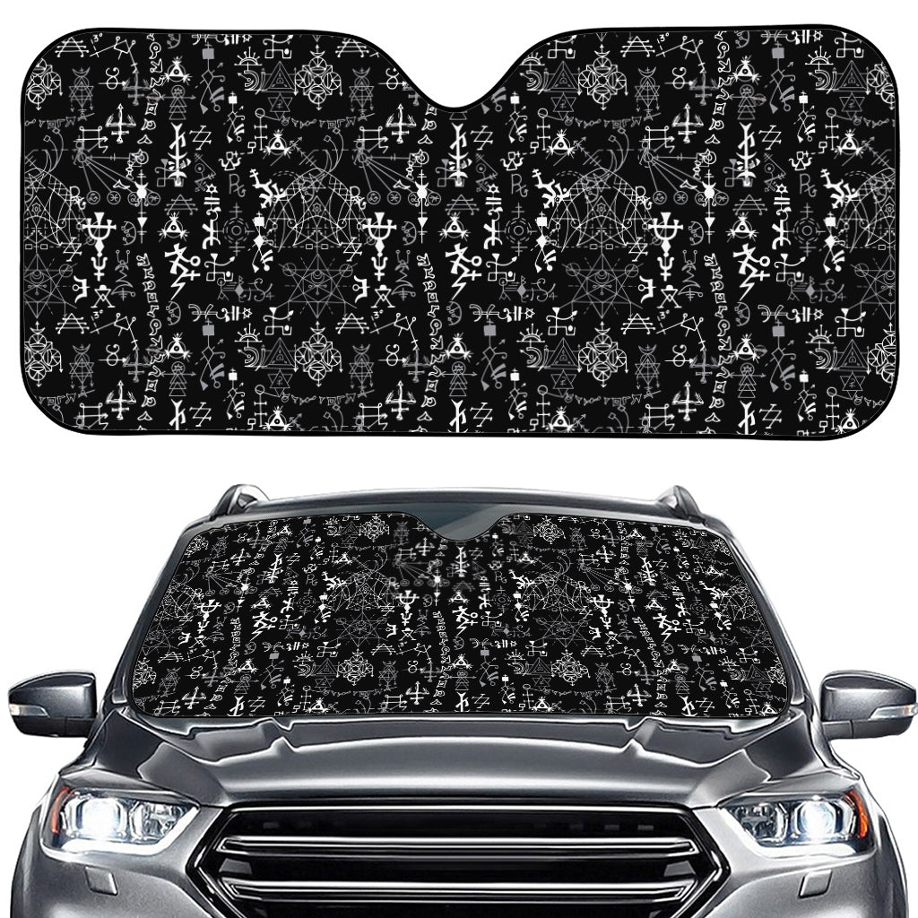 Black And White Mystic Wicca Print Car Windshield Sun Shade