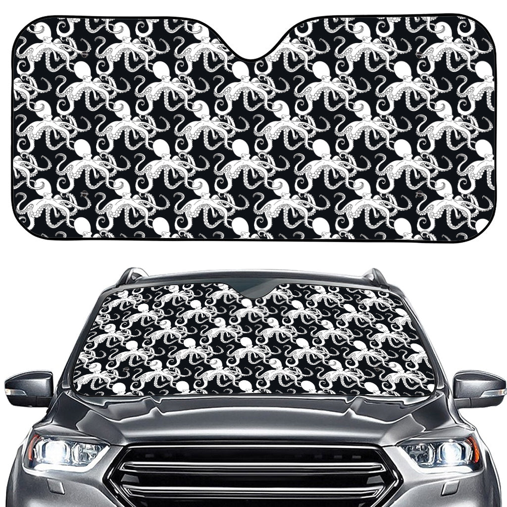 Black And White Octopus Pattern Print Car Windshield Sun Shade