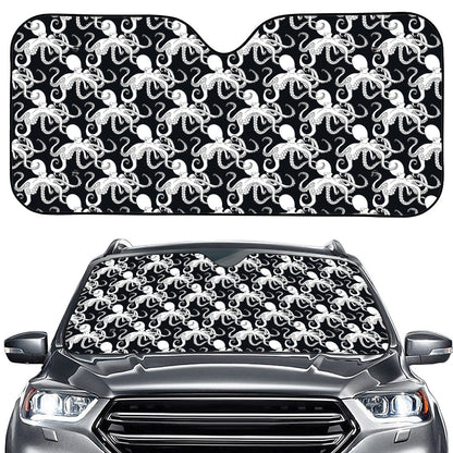 Black And White Octopus Pattern Print Car Windshield Sun Shade
