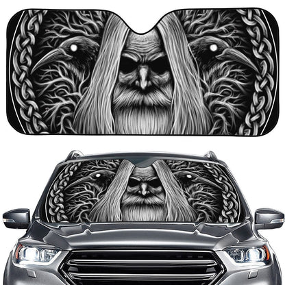 Black And White Odin With Crows Print Car Windshield Sun Shade