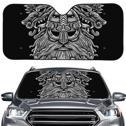 Black And White Odin With Wolfs Print Car Windshield Sun Shade