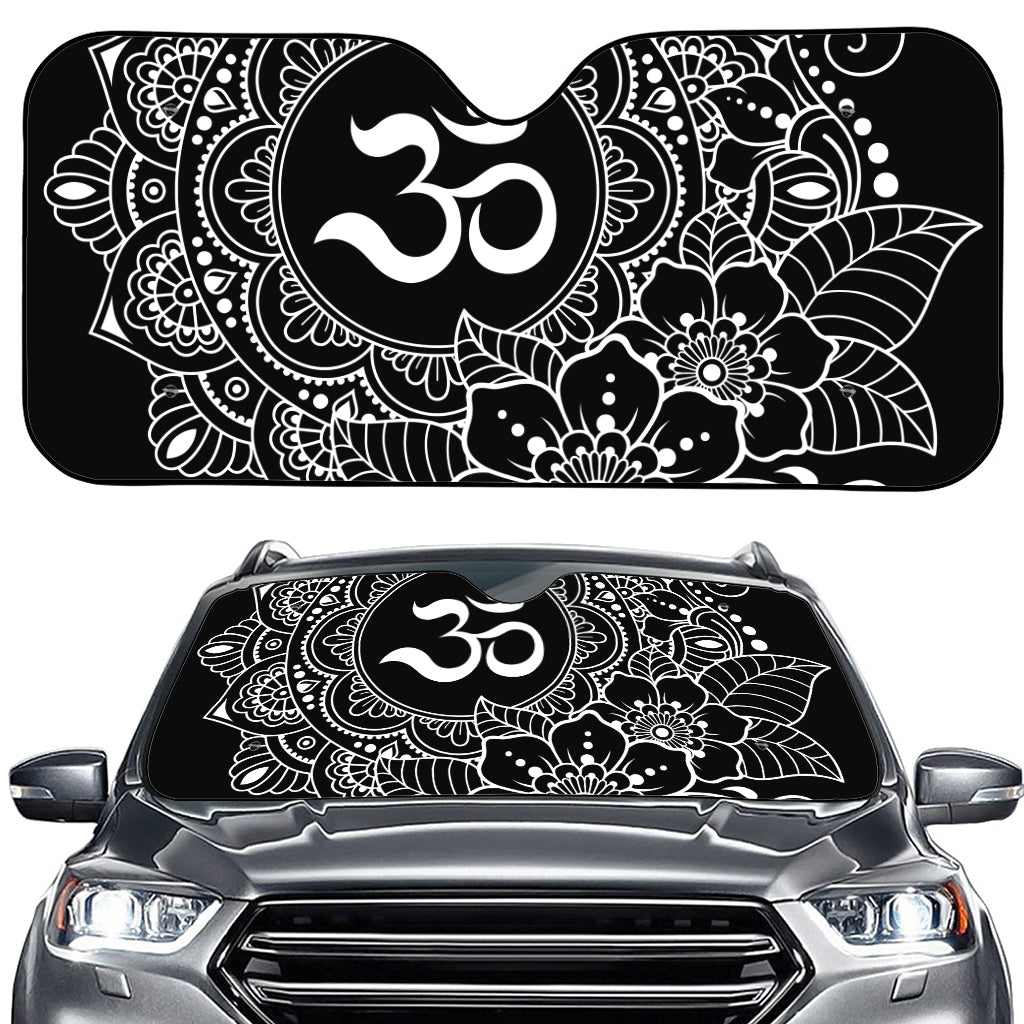 Black And White Om Print Car Windshield Sun Shade