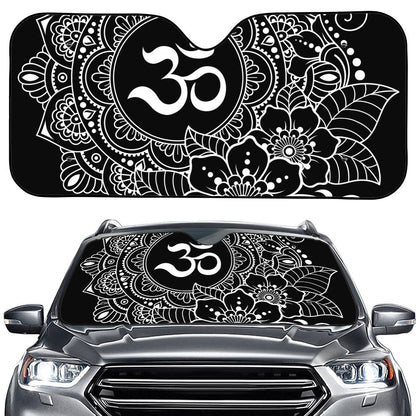Black And White Om Print Car Windshield Sun Shade