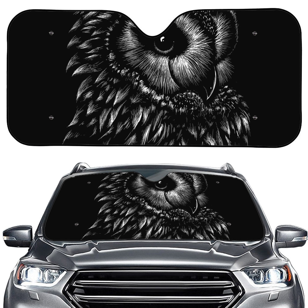 Black And White Owl Print Car Windshield Sun Shade