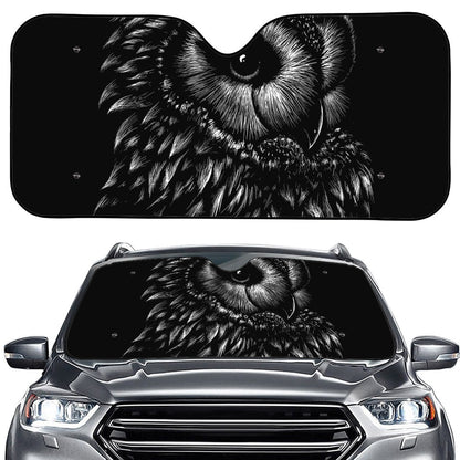 Black And White Owl Print Car Windshield Sun Shade