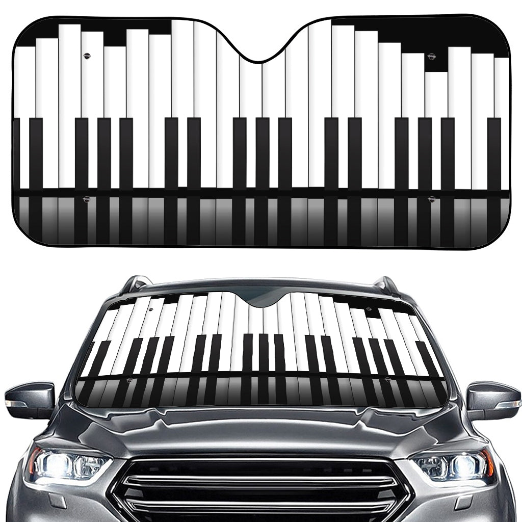 Black And White Piano Keyboard Print Car Windshield Sun Shade