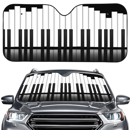 Black And White Piano Keyboard Print Car Windshield Sun Shade