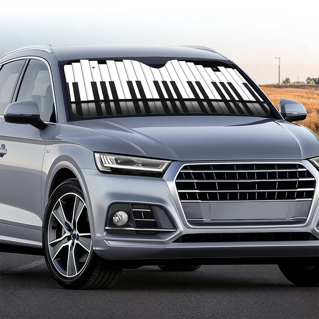 Black And White Piano Keyboard Print Car Windshield Sun Shade