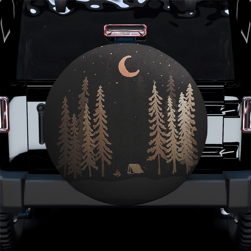 Black And White Pine Tree Illustration Spare Tire Cover