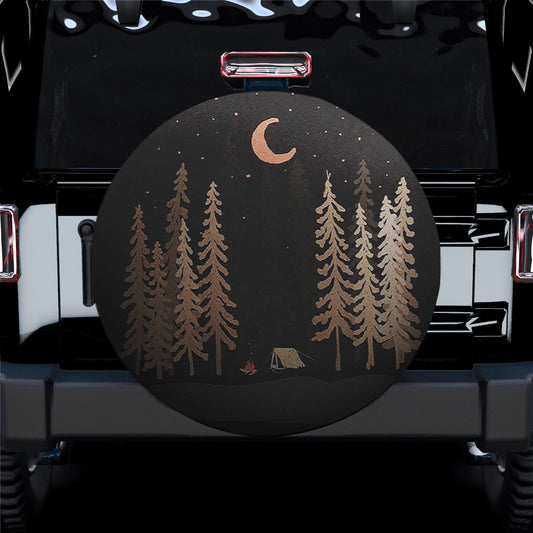 Black And White Pine Tree Illustration Spare Tire Cover