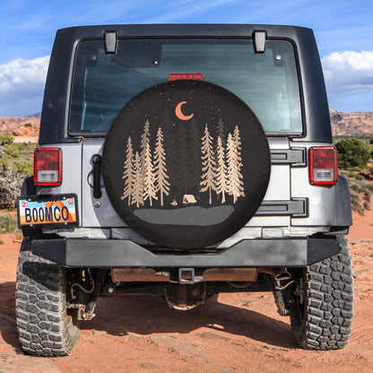 Black And White Pine Tree Illustration Spare Tire Cover
