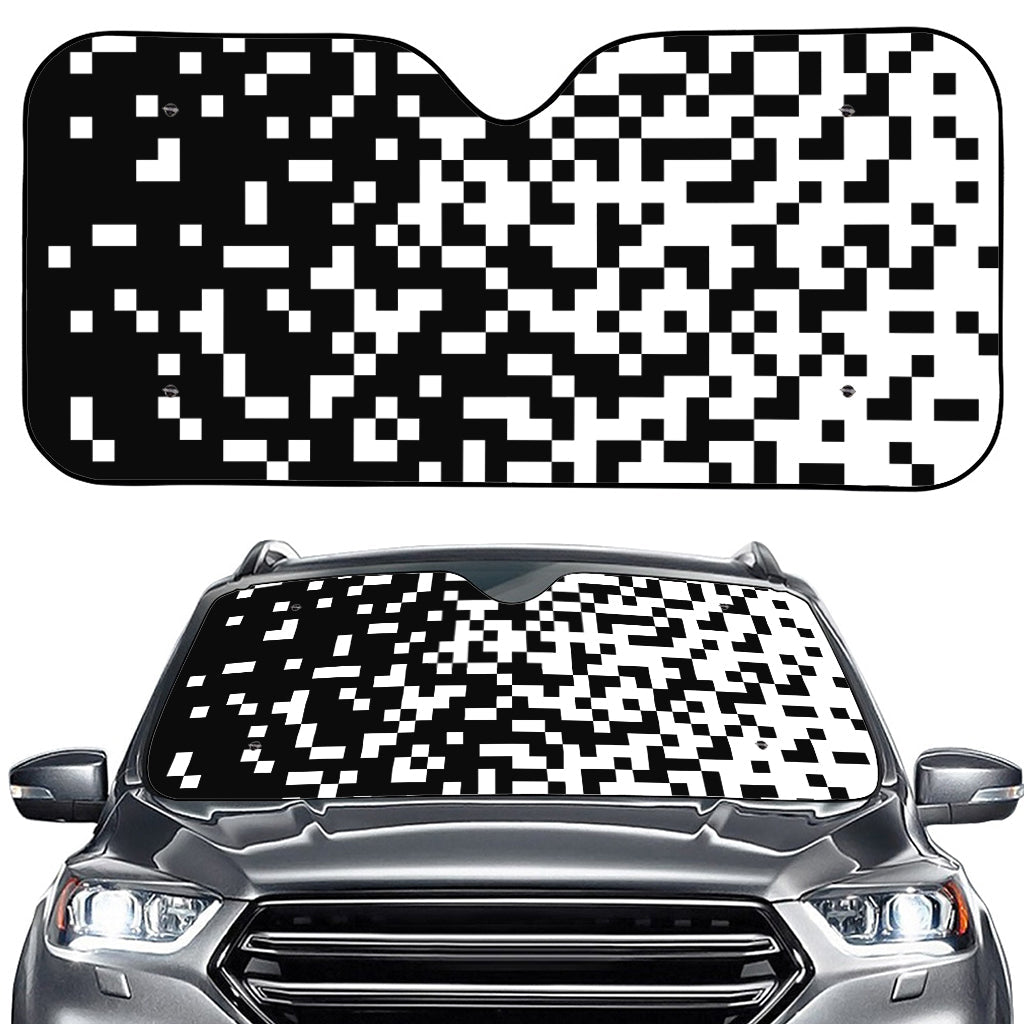 Black And White Pixel Pattern Print Car Windshield Sun Shade
