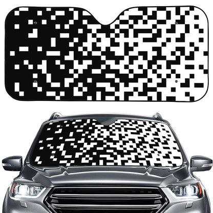 Black And White Pixel Pattern Print Car Windshield Sun Shade
