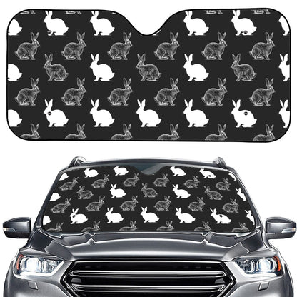 Black And White Rabbit Pattern Print Car Windshield Sun Shade