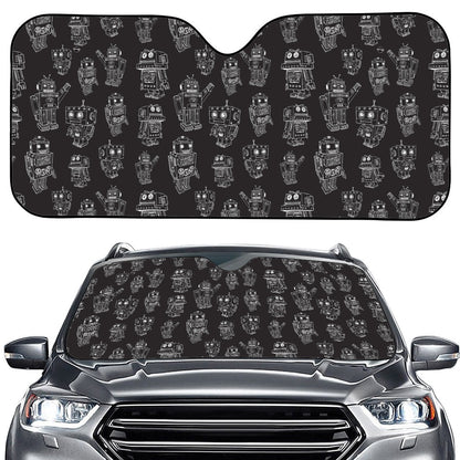 Black And White Robot Pattern Print Car Windshield Sun Shade