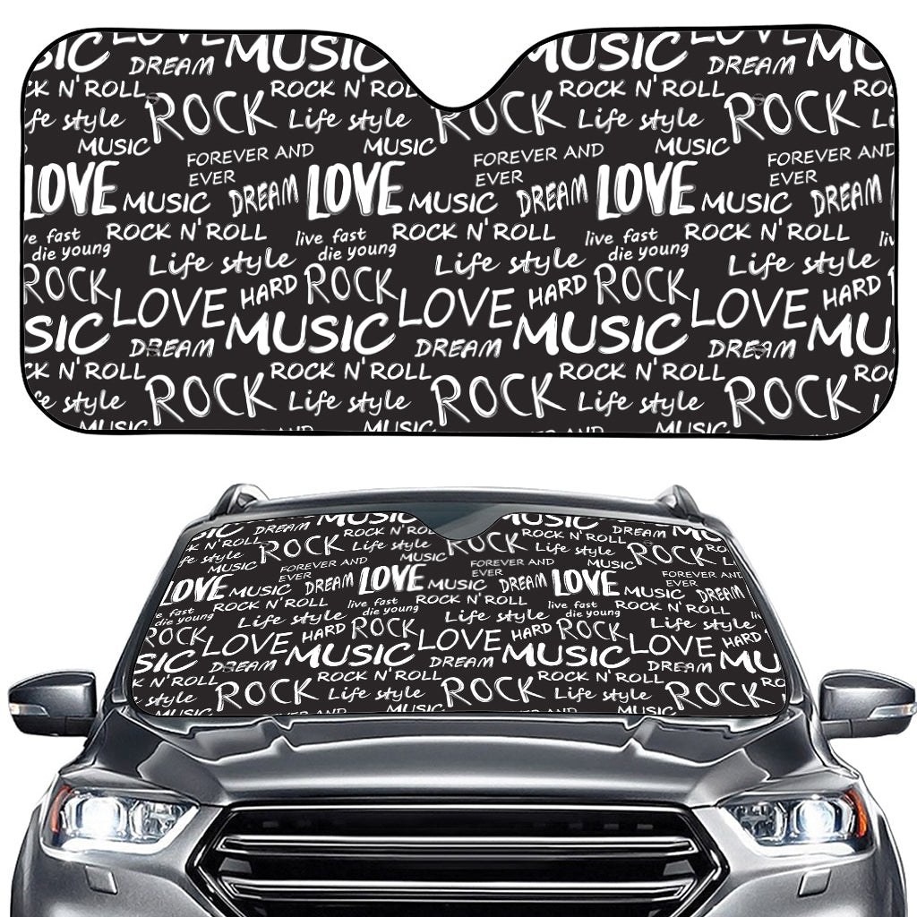 Black And White Rock And Roll Print Car Windshield Sun Shade