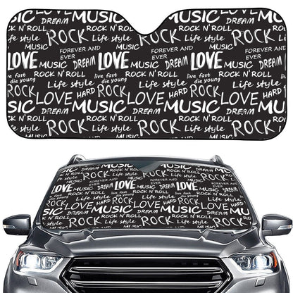 Black And White Rock And Roll Print Car Windshield Sun Shade
