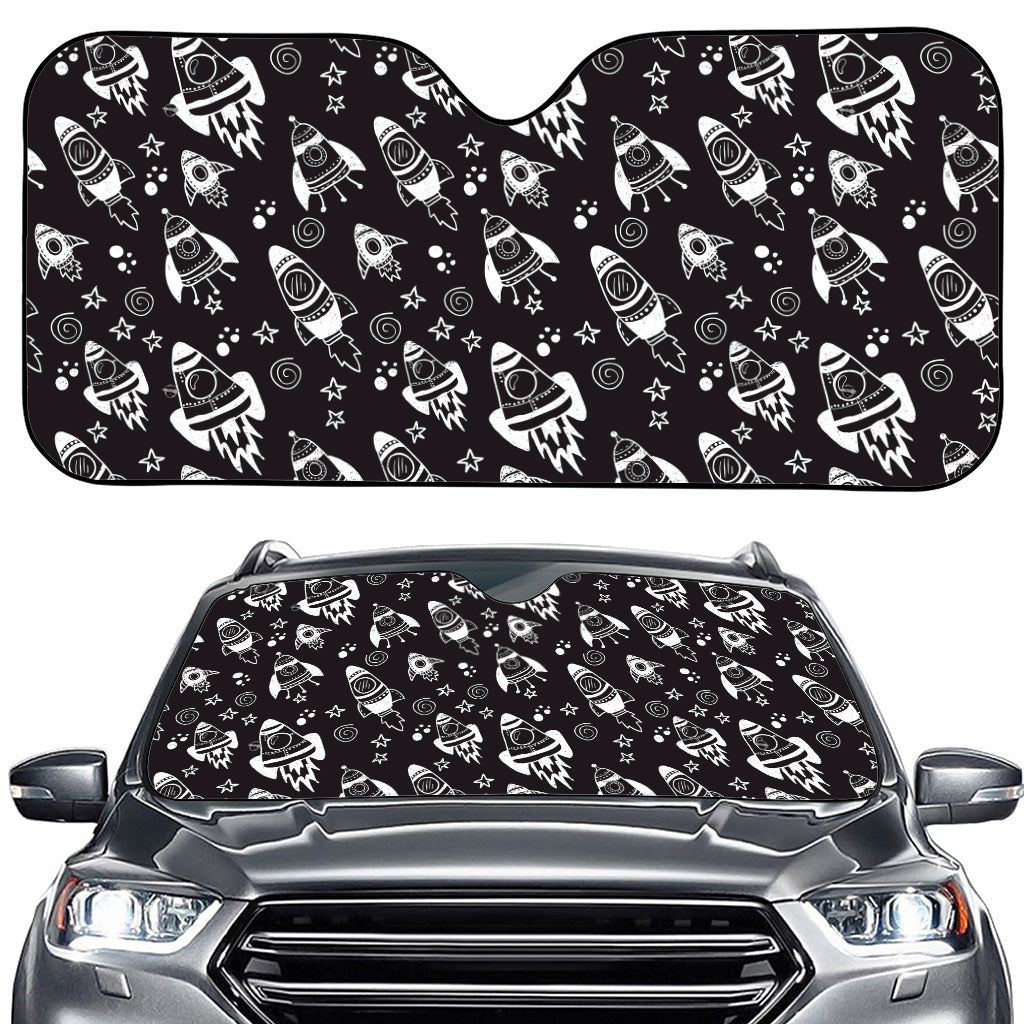 Black And White Rocket Pattern Print Car Windshield Sun Shade